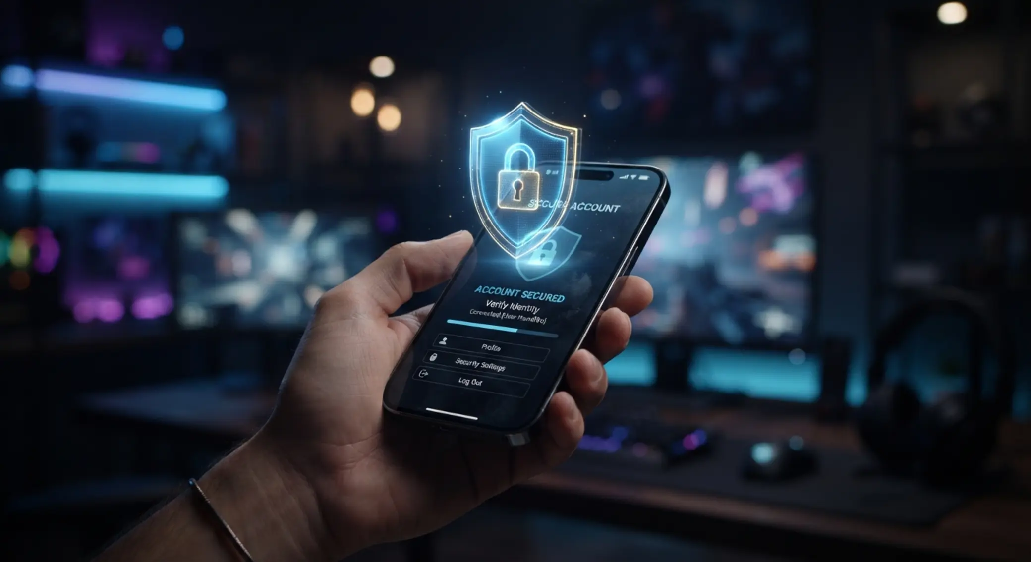 Smartfon z ikoną kłódki i motywem bezpieczeństwa mobilnej gry online