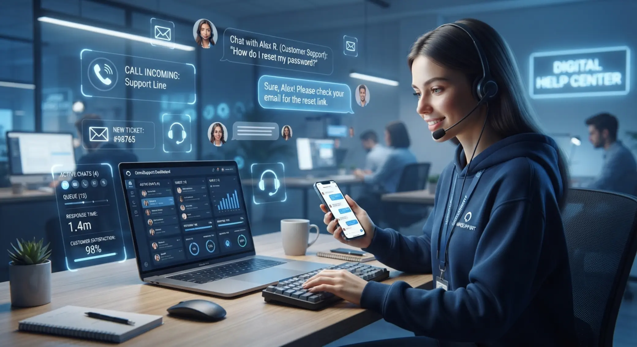Gracz korzystający z centrum pomocy online na komputerze i telefonie